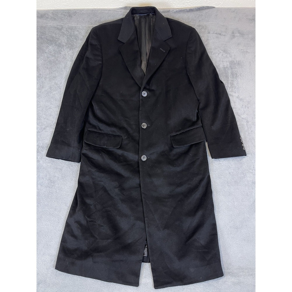 Jacob Siegel Overcoat‎ Trench Jacket Mens 40R Black Colombo Wool Cashmere Italy